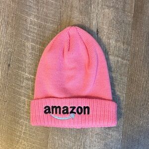 Amazon Pink Knit Embroidered Beanie Hat OS